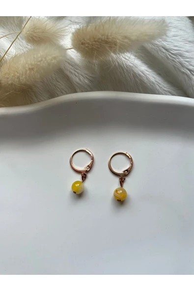 Sarı Akik Taşı Bakır Rose Gold Halka Küpe ürün görseli