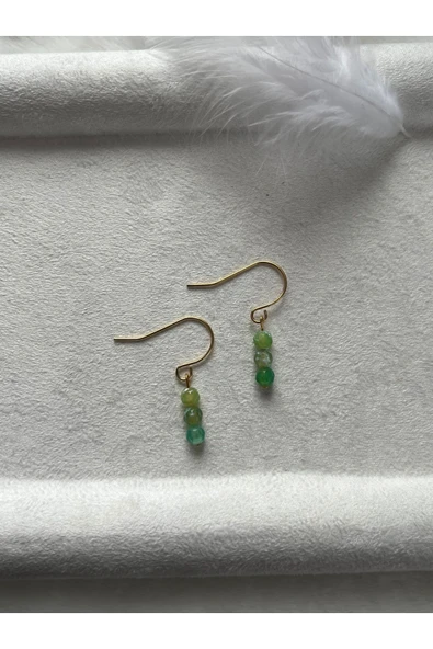 Minimal Yeşil akik modern altın kaplama sallantılı küpe ürün görseli