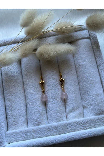 Pembe Kuvars Altın Kaplama Şık Modern Küpe ürün görseli