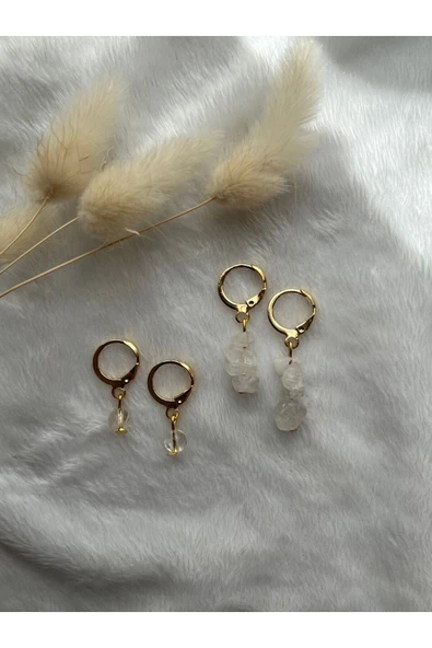 Kristal Kuvars Küpe Set Altın Kaplama ürün görseli