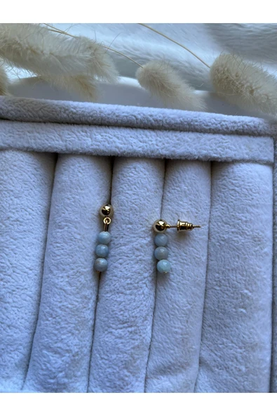 Minimal Kalsedon Taşı Altın Kaplama Top Küpe