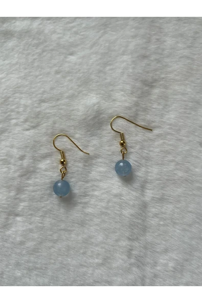 8 mm akuamarin taşı altın kaplama sallantı küpe ürün görseli