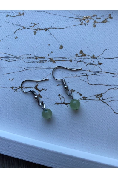 Prehnit Prinayt Doğal Taş Gümüş Sallantı Küpe ürün görseli