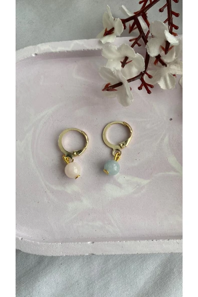 Morganit Doğal Taşı Altın Kaplama Küpe ürün görseli