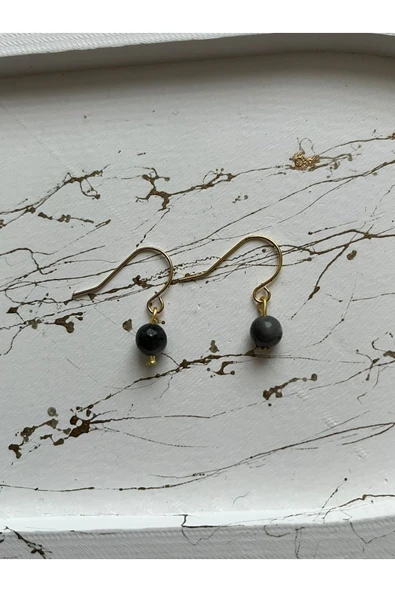 Larvakit Doğal Taş Altın Kaplama Küpe