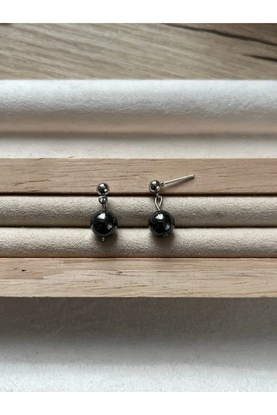 8 mm terahertz taşı gümüş kaplama top küpe ürün görseli