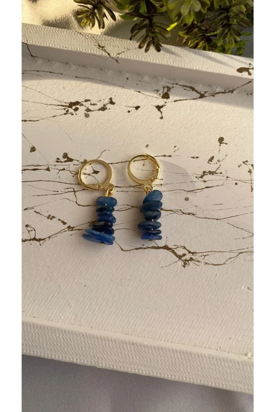 Kyanit Doğal Taş Altın Kaplama Küpe