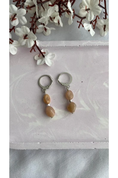 Güneş Taşı Küpe Gümüş Kaplama ürün görseli