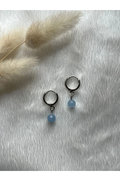 Akuamarin taşı rodyum kaplama halka küpe el yapımı ürün görseli