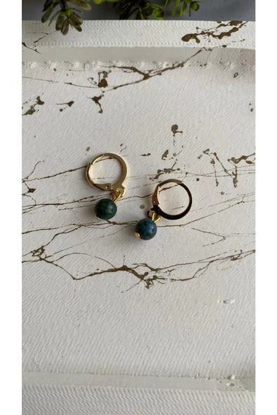 Afrika Turkuazı Doğal Taş Altın Kaplama Küpe