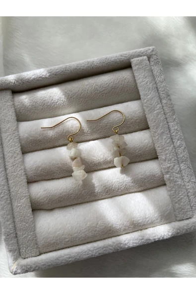 Ay Taşı Altın Kaplama Doğal Taş Kararmaz Sallantı Küpe ürün görseli 1