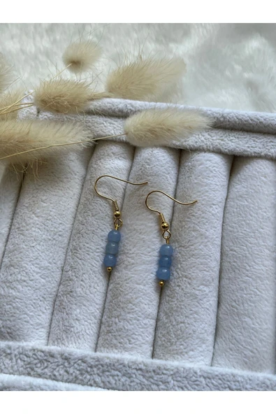 Minimal Akuamarin Taşı Altın Kaplama Sallantı Küpe ürün görseli