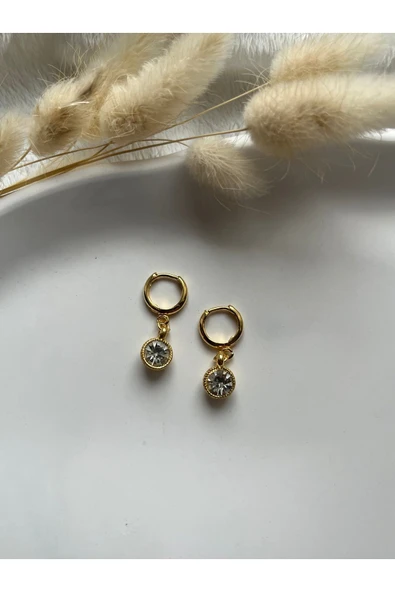 Beyaz Kristal 24k Altın kaplama küpe ürün görseli