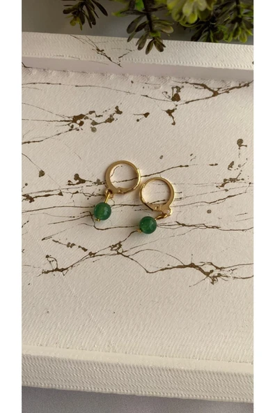 Yeşil Ceyt Taşı Doğal Taş Altın Kaplama Küpe ürün görseli