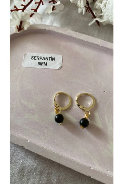Serpantin Yılan Taşı Doğal Taş Altın Kaplama Küpe ürün görseli