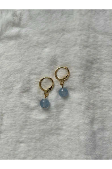 8 mm akuamarin taşı altın kaplama halka küpe