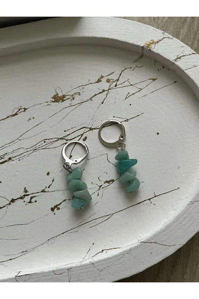 Amazonit Doğal Taş Gümüş Kaplama Küpe ürün görseli