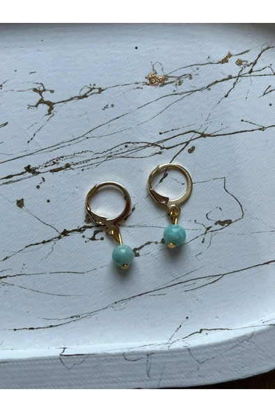 Amazonit Doğal Taş Altın Kaplama Küpe ürün görseli