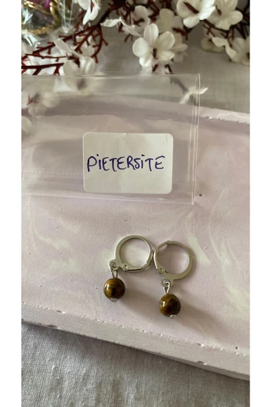 Pietersite Doğal Taşı Gümüş Kaplama Küpe - 1