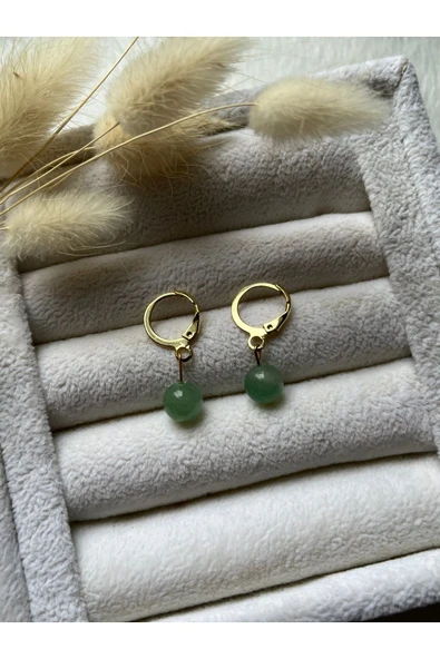 Aventurin 8mm Altın Kaplama Halka Küpe ürün görseli