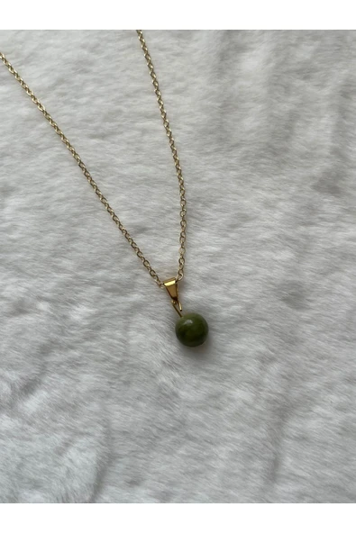 8 mm yeşim taşı altın kaplama kolye ürün görseli