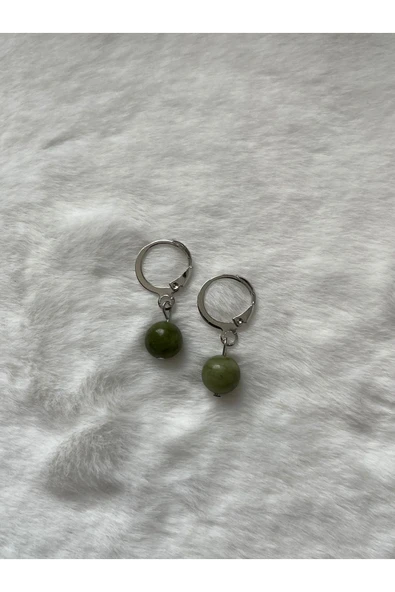 8 mm yeşim taşı gümüş kaplama halka küpe ürün görseli