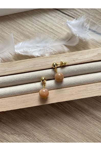 8 mm güneş taşı altın kaplama top küpe el yapımı ürün görseli