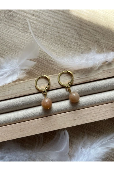 8 mm güneş taşı altın kaplama halka küpe el yapımı ürün görseli