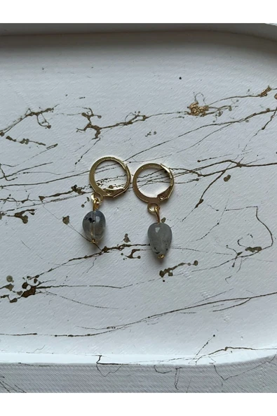 Şeffaf Labradorit Doğal Taş Altın Kaplama Küpe