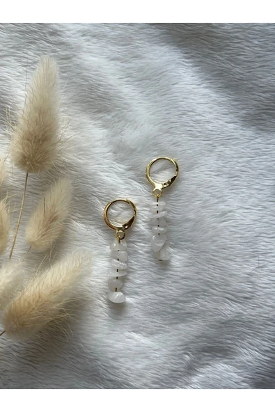 Kırık Ay Taşı Altın Kaplama Halka Küpe el yapımı ürün görseli 1