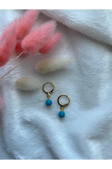 Mavi Lav Taşı Altın Kaplama Küpe el yapımı ürün görseli