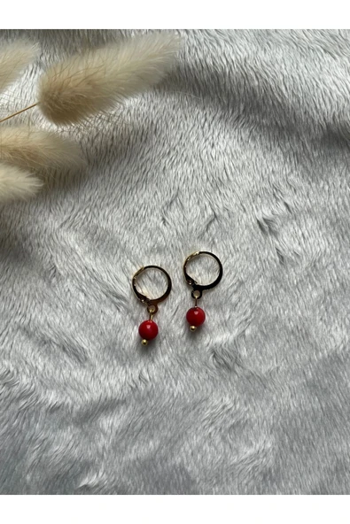 Mercan Doğal Taş Altın Kaplama Küpe