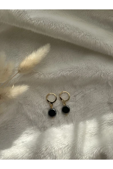 Hematit Doğal Taş Altın Kaplama Küpe