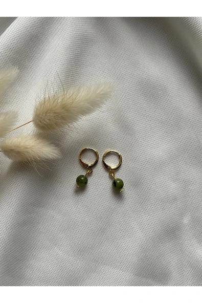 Kanada yeşim taşı 24k altın kaplama kararmaz halka küpe doğal taş