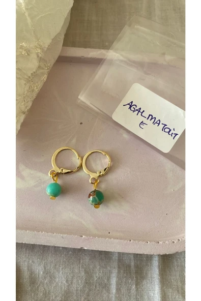 Agalmatolite Doğal Taş Altın Kaplama Küpe ürün görseli