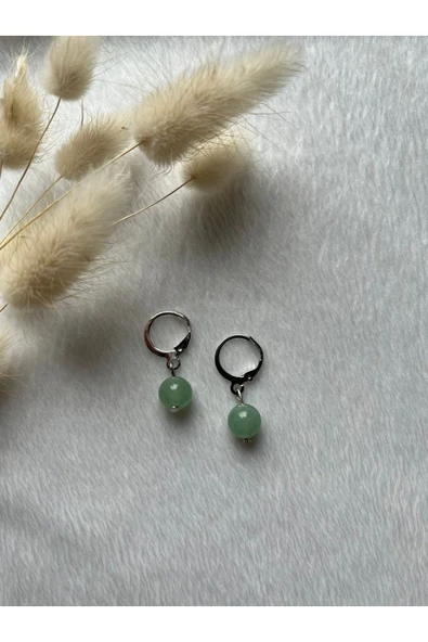 Aventurin 8mm Gümüş Kaplama Halka Küpe ürün görseli