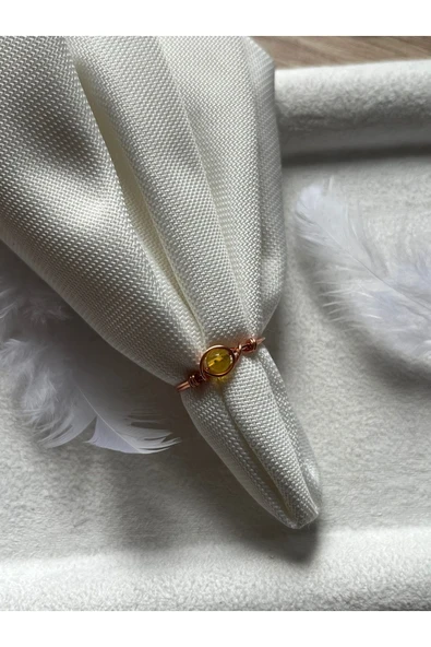 Minimal Sarı Akik Taşı Bakır Tel Yüzük ürün görseli