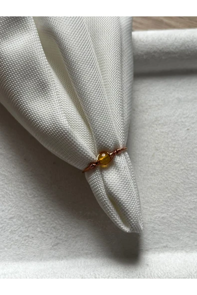 Minimal Sarı Akik Ayarlanabilir Bakır Tel Yüzük El Yapımı ürün görseli