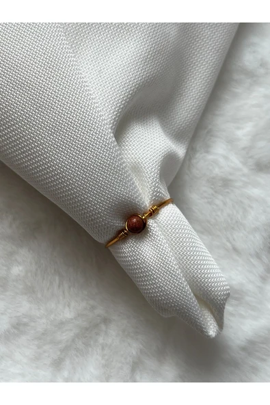 Minimal yıldız taşı ayarlanabilir altın tel yüzük ürün görseli 1