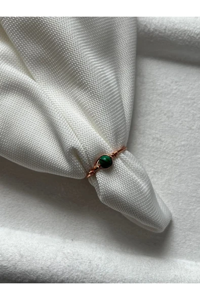 Minimal Malahit Taşı Ayarlanabilir Bakır Tel Yüzük El Yapımı ürün görseli