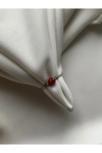 Minimal Mercan Taşı Ayarlanabilir Gümüş Tel Yüzük ürün görseli