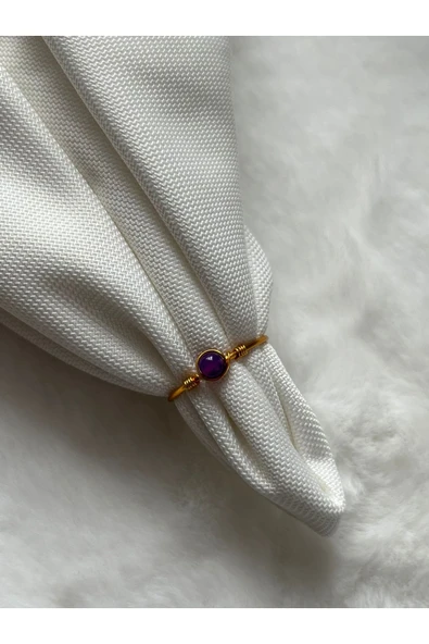 Minimal Mor Akik Ayarlanabilir Altın Tel Yüzük ürün görseli 1