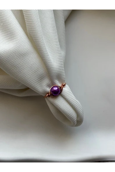 Mor Cam İnci Ayarlanabilir Bakır Tel Yüzük ürün görseli