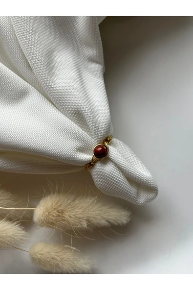 Minimal Kırmızı Jasper El Yapımı Altın Tel  Yüzük ürün görseli 1