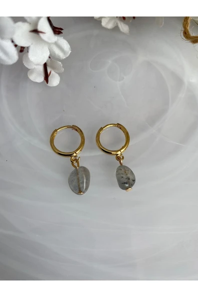 Labradorit Doğal Taş Altın Kaplama Küpe