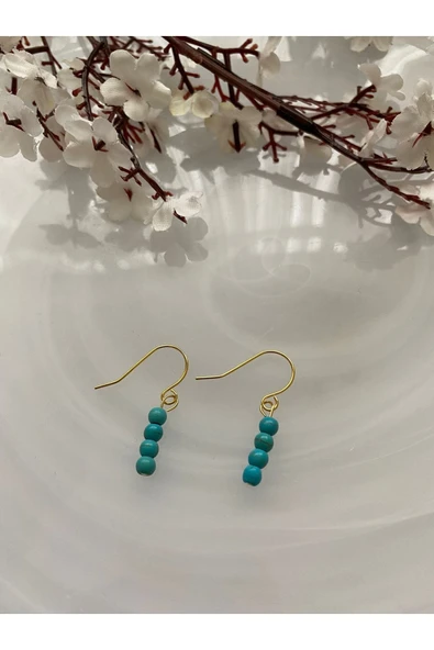 Turkuaz Doğal Taş Altın Sallantılı Küpe ürün görseli