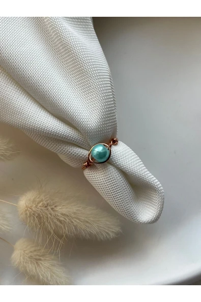 Mavi Cam İnci Bakır Tel Yüzük ürün görseli