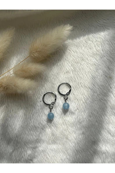 Akuamarin Taşı Doğal Taş Gümüş Kaplama Küpe ürün görseli