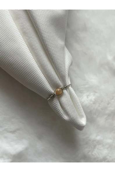 Minimal Kahve Sedef Taşı Ayarlanabilir Gümüş Tel Yüzük