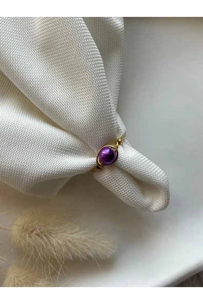 Mor Cam İnci Altın Tel Yüzük El Yapımı ürün görseli